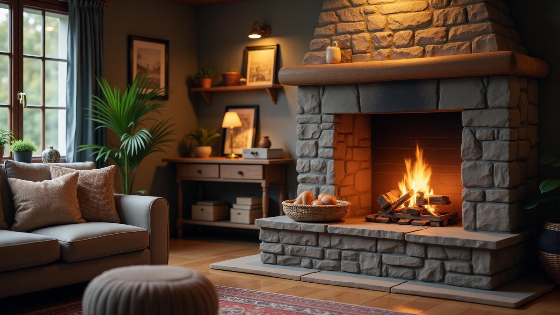 Cozy living room with wood stove
